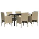 7 Piece Garden Dining Set with Cushions Beige and Black - Side View