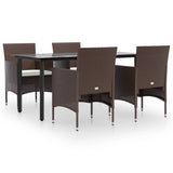 5 Piece Garden Dining Set with Cushions Brown and Black - Front View