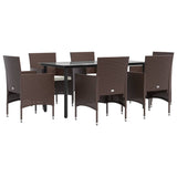 7 Piece Garden Dining Set with Cushions Brown and Black - Side View