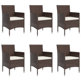 7 Piece Garden Dining Set with Cushions Brown and Black - Top-Down View