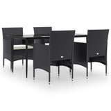 5 Piece Garden Dining Set with Cushions Black - Front View