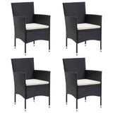 5 Piece Garden Dining Set with Cushions Black
