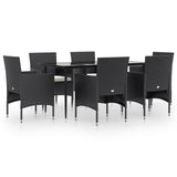 7 Piece Garden Dining Set with Cushions Black - Front View
