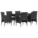 7 Piece Garden Dining Set with Cushions Black - Side View