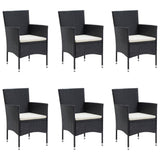 7 Piece Garden Dining Set with Cushions Black