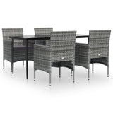 5 Piece Garden Dining Set with Cushions Grey and Black - Front View