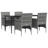 5 Piece Garden Dining Set with Cushions Grey and Black - Side View