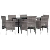 7 Piece Garden Dining Set with Cushions Grey and Black - Side View