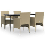 5 Piece Garden Dining Set with Cushions Beige and Black - Front View