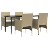 5 Piece Garden Dining Set with Cushions Beige and Black - Side View
