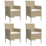 5 Piece Garden Dining Set with Cushions Beige and Black
