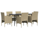 7 Piece Garden Dining Set with Cushions Beige and Black - Side View