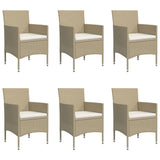 7 Piece Garden Dining Set with Cushions Beige and Black