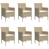 7 Piece Garden Dining Set with Cushions Beige and Black - Top-Down View