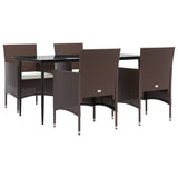 5 Piece Garden Dining Set with Cushions Brown and Black