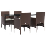 5 Piece Garden Dining Set with Cushions Brown and Black - Front View