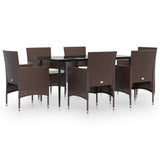 7 Piece Garden Dining Set with Cushions Brown and Black - Front View