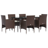 7 Piece Garden Dining Set with Cushions Brown and Black