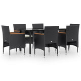 7 Piece Garden Dining Set with Cushions Black - Front View