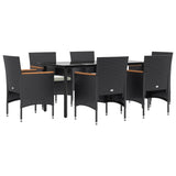 7 Piece Garden Dining Set with Cushions Black - Side View