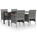 5 Piece Garden Dining Set with Cushions Grey and Black - Front View