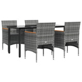 5 Piece Garden Dining Set with Cushions Grey and Black