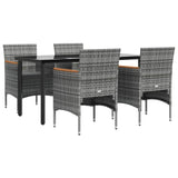 5 Piece Garden Dining Set with Cushions Grey and Black - Side View