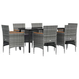 7 Piece Garden Dining Set with Cushions Grey and Black - Side View