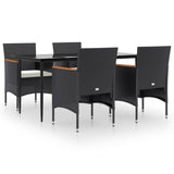 5 Piece Garden Dining Set with Cushions Black - Front View