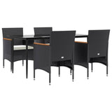 5 Piece Garden Dining Set with Cushions Black - Side View