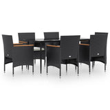 7 Piece Garden Dining Set with Cushions Black - Front View