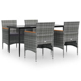 5 Piece Garden Dining Set with Cushions Grey and Black - Front View
