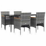 5 Piece Garden Dining Set with Cushions Grey and Black - Side View