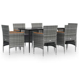 7 Piece Garden Dining Set with Cushions Grey and Black - Front View