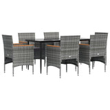 7 Piece Garden Dining Set with Cushions Grey and Black - Side View