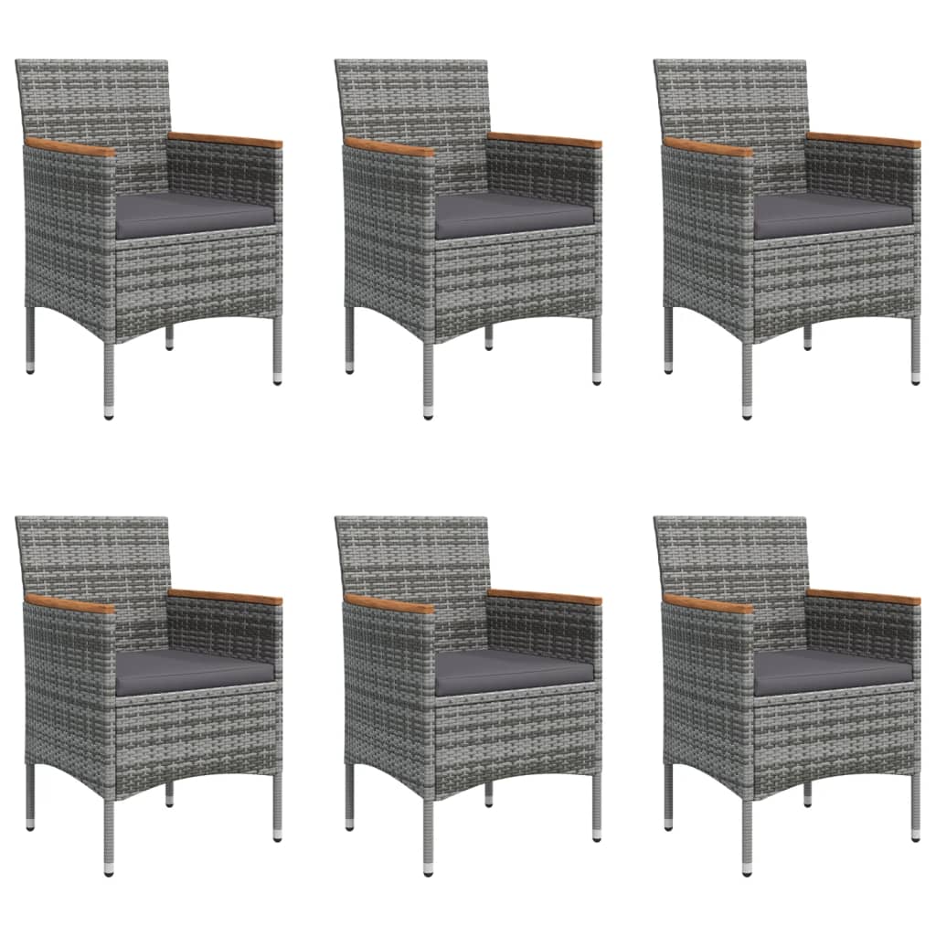 7 Piece Garden Dining Set with Cushions Grey and Black