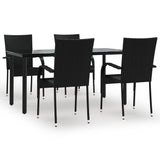 5 Piece Garden Dining Set Black Poly Rattan - Front View