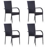 5 Piece Garden Dining Set Black Poly Rattan - Top-Down View