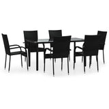 7 Piece Garden Dining Set Black Poly Rattan - Front View