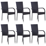 7 Piece Garden Dining Set Black Poly Rattan - Top-Down View