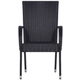 7 Piece Garden Dining Set Black Poly Rattan - Rear View