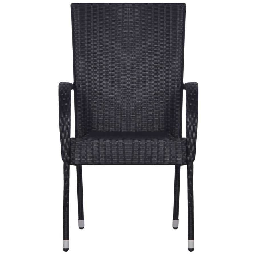 7 Piece Garden Dining Set Black Poly Rattan