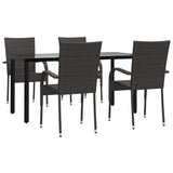 5 Piece Garden Dining Set Brown Poly Rattan - Front View