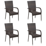 5 Piece Garden Dining Set Brown Poly Rattan - Top-Down View