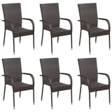 7 Piece Garden Dining Set Brown Poly Rattan - Top-Down View