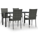 5 Piece Garden Dining Set Grey Poly Rattan - Front View