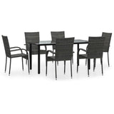 7 Piece Garden Dining Set Grey Poly Rattan - Front View