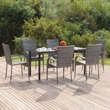 7 Piece Garden Dining Set Grey Poly Rattan