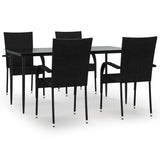 5 Piece Garden Dining Set Black Poly Rattan - Front View