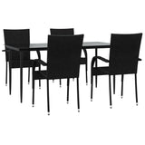 5 Piece Garden Dining Set Black Poly Rattan - Side View